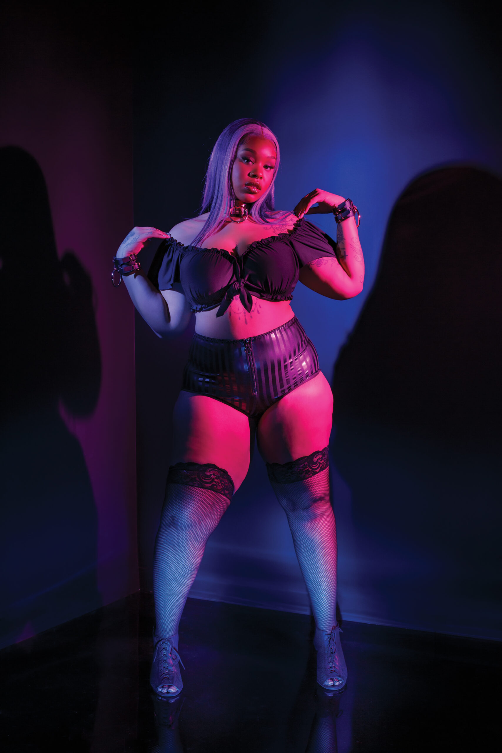 Plus Size Pinstripe Wetlook Booty Shorts