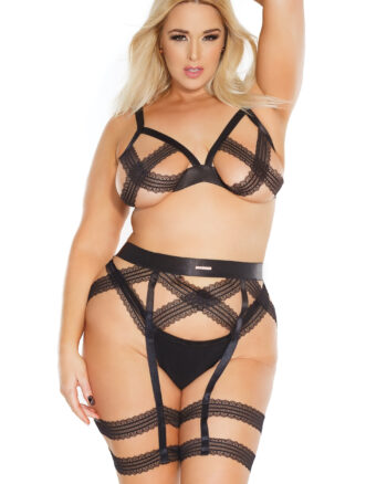 Black Label Black Lace Bralette & Leg Harness Set