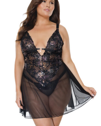 Rose Gold Floral Lace Chemise & Thong