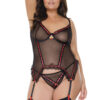 Red Rose Black Mesh Bustier & G-String Set