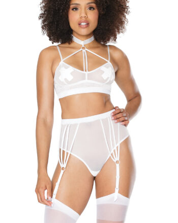 Sheer White Choker Bra & Garter Panty
