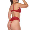 Ruby Shimmer Bra & Crotchless Garter Panty